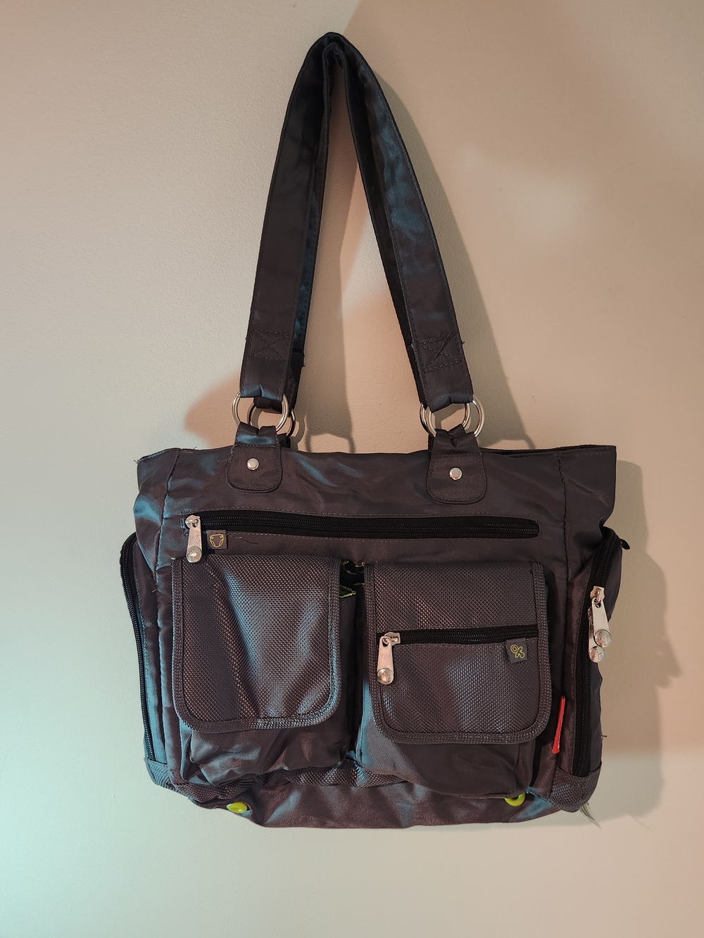 Fisher Price Gray Shoulder Messenger Diaper Bag Fast Finder Pocket System